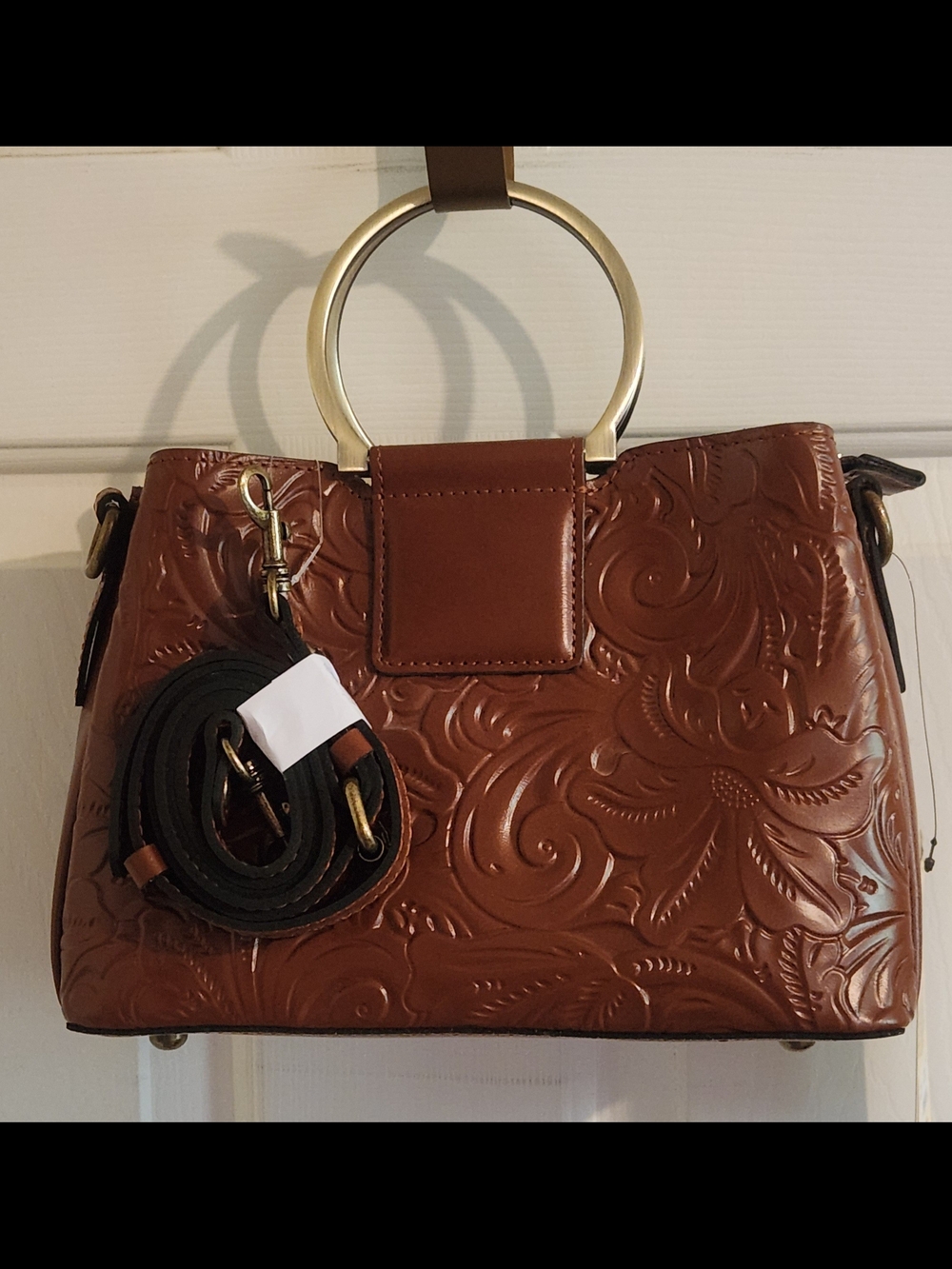 Patricia Nash Embossed Brown Leather Crossbody EMPOLI Satchel NWT